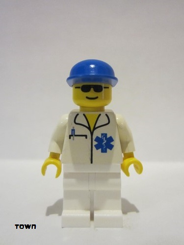 lego 1998 mini figurine soc057 Doctor EMT Star of Life, White Legs, Blue Cap 