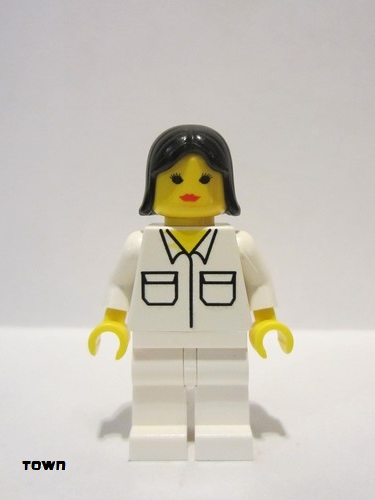 lego 1998 mini figurine soc058 Citizen Shirt with 2 Pockets, White Legs, Black Female Hair 