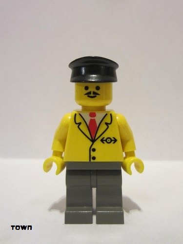 lego 1998 mini figurine trn059 Railway Employee 5 Dark Gray Legs, Black Hat 
