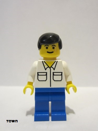 lego 1998 mini figurine trn105 Citizen Shirt with 2 Pockets, Blue Legs, Black Male Hair 