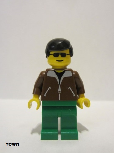 lego 1998 mini figurine twn013 Citizen Jacket Brown - Green Legs, Black Male Hair 