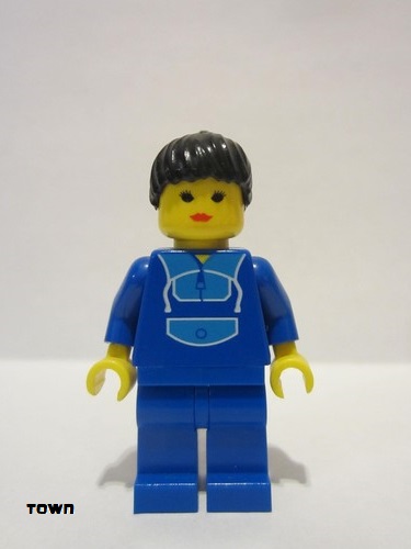 lego 1998 mini figurine twn046 Citizen Jogging Suit, Blue Legs, Black Ponytail Hair 