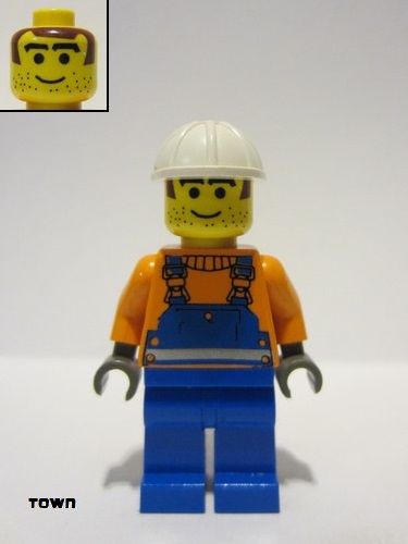 lego 1999 mini figurine con002 Citizen Overalls with Safety Stripe Blue, White Construction Helmet 
