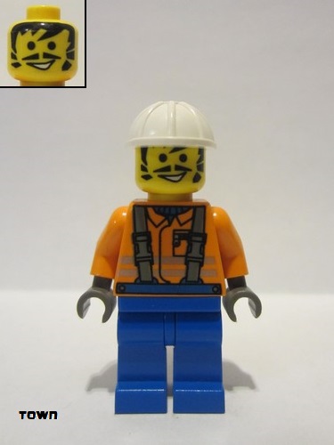 lego 1999 mini figurine con003 Construction Worker Orange Shirt, White Construction Helmet 