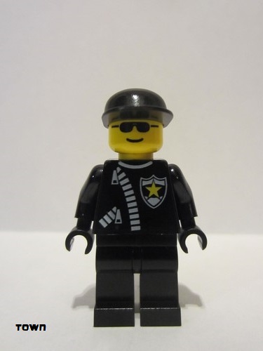 lego 1999 mini figurine cop041 Police Zipper with Sheriff Star, Black Cap, Black Sunglasses 