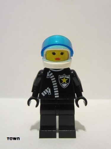 lego 1999 mini figurine cop047 Police Zipper with Sheriff Star, White Helmet, Trans-Dark Blue Visor, Female 