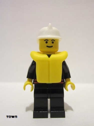 lego 1999 mini figurine firec025 Fire Flame Badge and Straight Line, Black Legs, White Fire Helmet, Life Jacket 