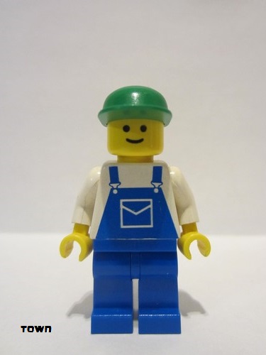 lego 1999 mini figurine ovr016 Citizen Overalls Blue with Pocket, Blue Legs, Green Cap 