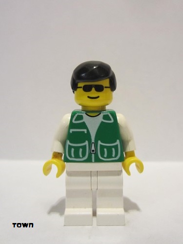 lego 1999 mini figurine pck014 Citizen Jacket Green with 2 Large Pockets - White Legs, Black Male Hair 
