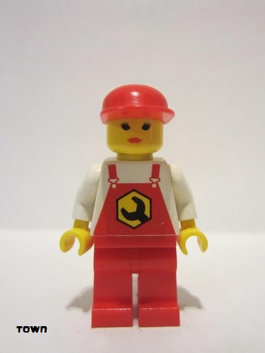 lego 1999 mini figurine rep006 Repair Overalls Red with Wrench Pattern, Red Legs, Red Cap 