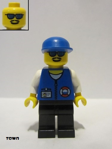 lego 1999 mini figurine res008 Coast Guard City Center White Collar & Arms, Black Legs, Blue Cap, Sunglasses 