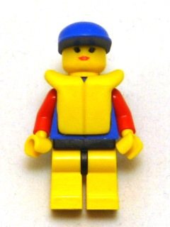 lego 1999 mini figurine res013 Coast Guard City Center Red Collar & Arms, Yellow Legs with Black Hips, Blue Cap, Life Jacket 