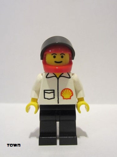 lego 1999 mini figurine shell006 Shell Jacket, Black Legs, Red Helmet, Black Visor 