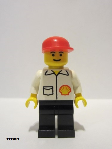 lego 1999 mini figurine shell008 Shell Jacket, Black Legs, Red Cap, Eyebrows 