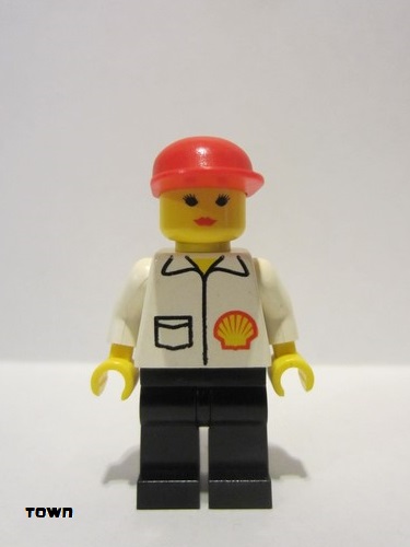 lego 1999 mini figurine shell009 Shell Jacket, Black Legs, Red Cap, Female 