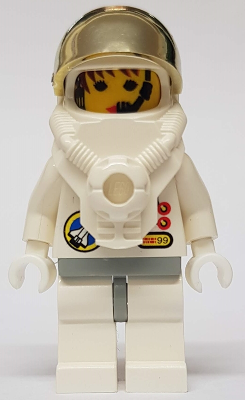 lego 1999 mini figurine spp002 Space Port - Astronaut 2 Red Buttons, White Legs with Light Gray Hips, Female 