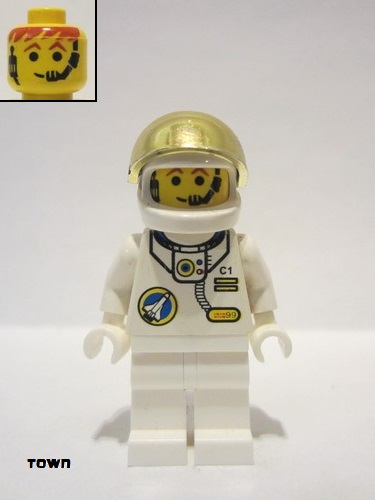 lego 1999 mini figurine spp016 Space Port - Astronaut C1 White Legs, White Helmet, Gold Large Visor 