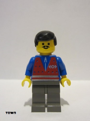 lego 1999 mini figurine trn052 Citizen Red Vest and Zipper - Dark Gray Legs, Black Male Hair 