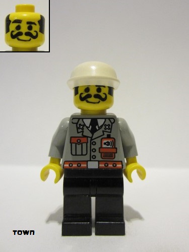 lego 2000 mini figurine fire001 Fire City Center 1, Black Legs, White Cap, Moustache 