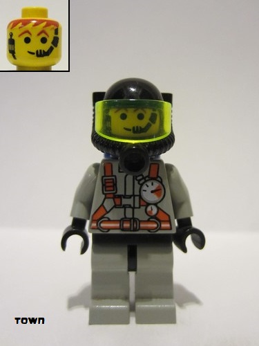 lego 2000 mini figurine fire002 Fire City Center 2, Light Gray Legs with Black Hips, Black Breathing Helmet, Airtanks 