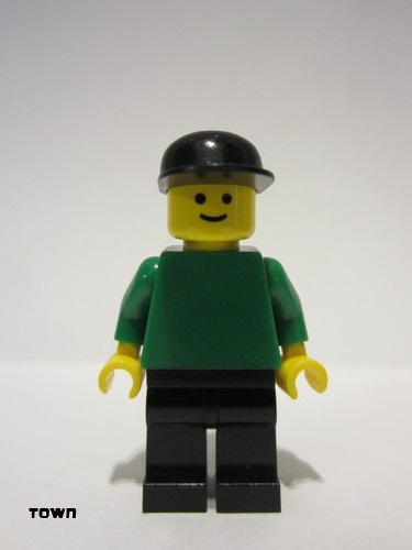 lego 2000 mini figurine pln095 Citizen Plain Green Torso with Green Arms, Black Legs, Black Cap 