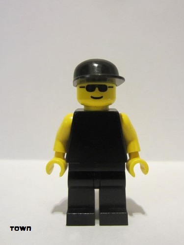 lego 2000 mini figurine pln104 Citizen Plain Black Torso with Yellow Arms, Black Legs, Sunglasses, Black Cap 