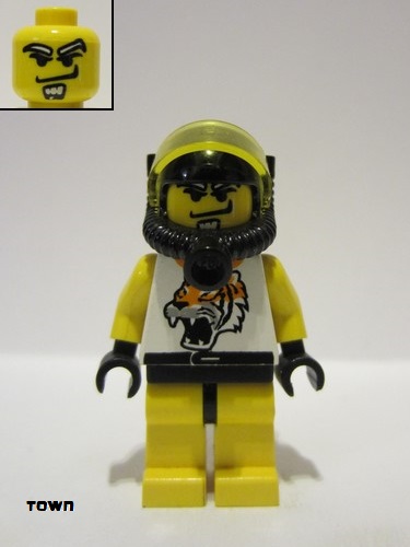 lego 2000 mini figurine rac008 Race - Driver Yellow Tiger, Underwater Helmet 