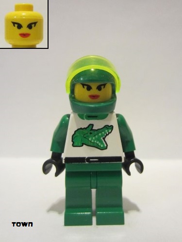 lego 2000 mini figurine rac020 Race - Driver Green Alligator, Plain Helmet 