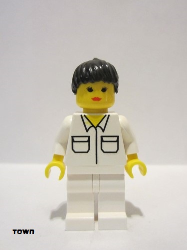 lego 2000 mini figurine soc001 Citizen Shirt with 2 Pockets, White Legs, Black Ponytail Hair 