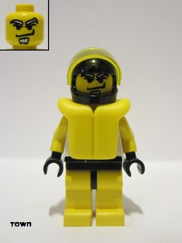 lego 2000 mini figurine twn005a Race Driver Yellow Tiger, Standard Helmet, Life Jacket 
