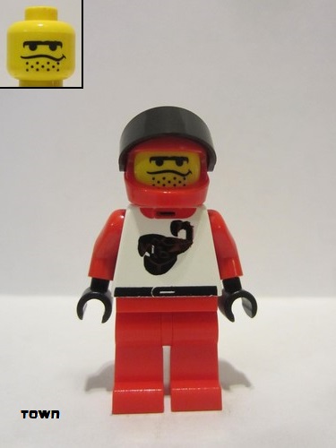 lego 2000 mini figurine twn010 Race Driver Red Scorpion, Red Helmet 