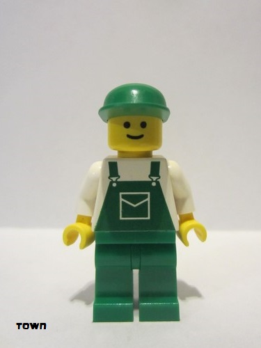 lego 2002 mini figurine ovr019 Citizen Overalls Green with Pocket, Green Legs, Green Cap, Standard Grin 