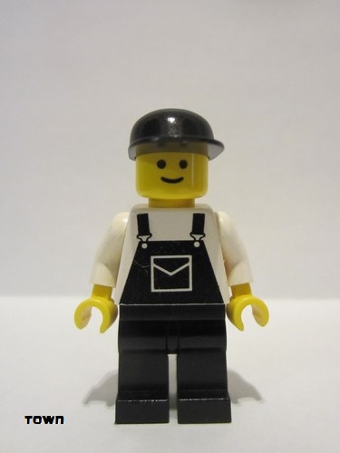 lego 2002 mini figurine ovr020 Citizen Overalls Black with Pocket, Black Legs, Black Cap 