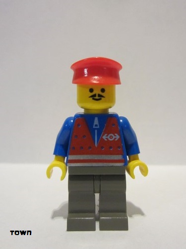 lego 2002 mini figurine trn080 Citizen Red Vest and Zipper - Dark Gray Legs, Red Hat 