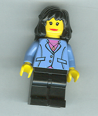 lego 2003 mini figurine game006 Citizen Medium Blue Jacket, Black Legs, Black Mid-Length Female Hair 