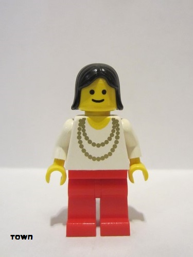 lego 2003 mini figurine ncklc012 Citizen Necklace Gold - Red Legs, Black Female Hair 