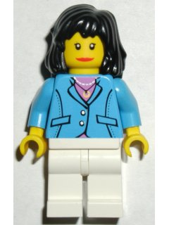 lego 2003 mini figurine trn117 Citizen Medium Blue Jacket, White Legs, Black Mid-Length Female Hair 