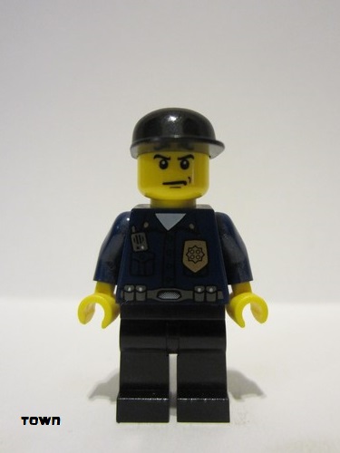 lego 2003 mini figurine wc004 Police - World City Patrolman Dark Blue Shirt with Badge and Radio, Black Legs, Black Cap 