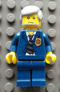 lego 2003 mini figurine wc006 Police - World City Chief Dark Blue Suit with Badge and Tie, Dark Blue Legs 