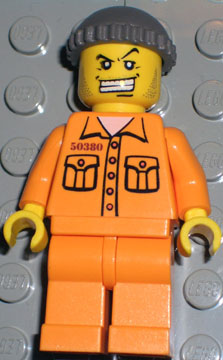 lego 2003 mini figurine wc007 Police - World City Jail Prisoner 50380 Medium Orange Jumpsuit, Dark Gray Knit Cap 