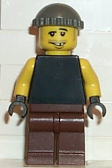 lego 2003 mini figurine wc011 Citizen Plain Black Torso with Yellow Arms, Brown Legs, Dark Gray Knit Cap 
