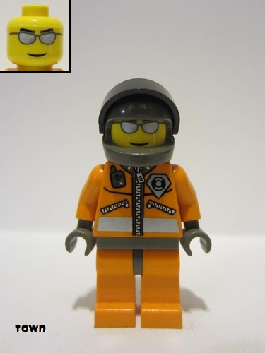 lego 2003 mini figurine wc013 Coast Guard World City Orange Jacket with Zipper, Silver Sunglasses, Dark Gray Helmet 