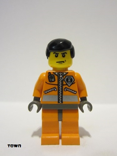 lego 2003 mini figurine wc014 Coast Guard World City Orange Jacket with Zipper, Black Male Hair 