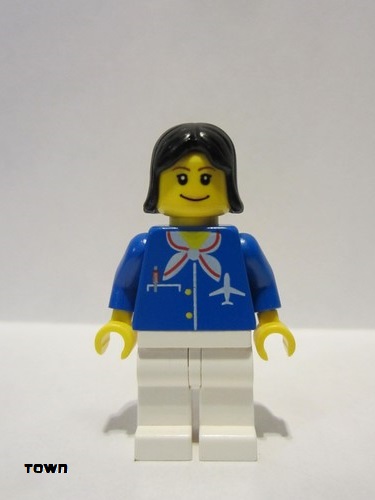 lego 2004 mini figurine air021 Airport Airport - Blue with Scarf, Black Female Hair, Wide Smile and Eyebrows 