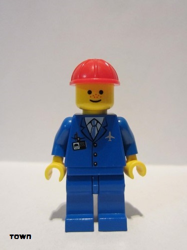 lego 2004 mini figurine air027 Airport Blue 3 Button Jacket & Tie, Red Construction Helmet, Freckles 