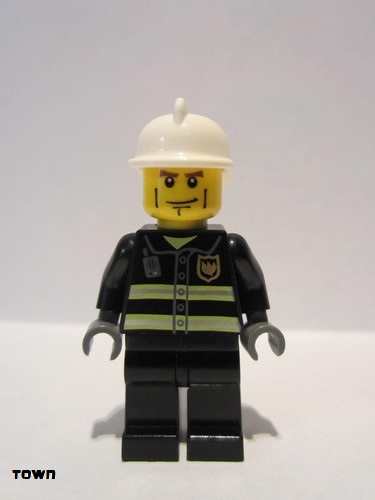 lego 2004 mini figurine cty0020 Fire Reflective Stripes, Black Legs, White Fire Helmet, Cheek Lines, Dark Bluish Gray Hands 