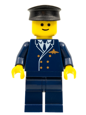 lego 2004 mini figurine wc025 Airport - Pilot Dark Blue Legs, Dark Blue Top, Black Hat 