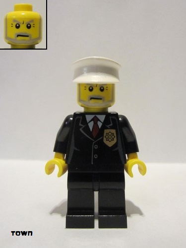 lego 2005 mini figurine cty0012 Police City Suit with Red Tie and Badge, Black Legs, White Hat 