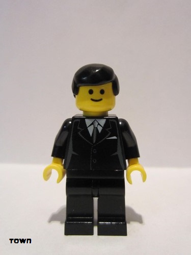 lego 2005 mini figurine cty0107 Citizen Suit Black, Black Male Hair, Standard Grin 
