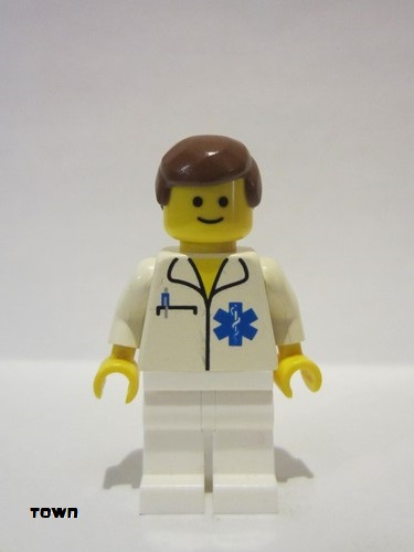 lego 2005 mini figurine doc038 Doctor EMT Star of Life, White Legs, Reddish Brown Male Hair 